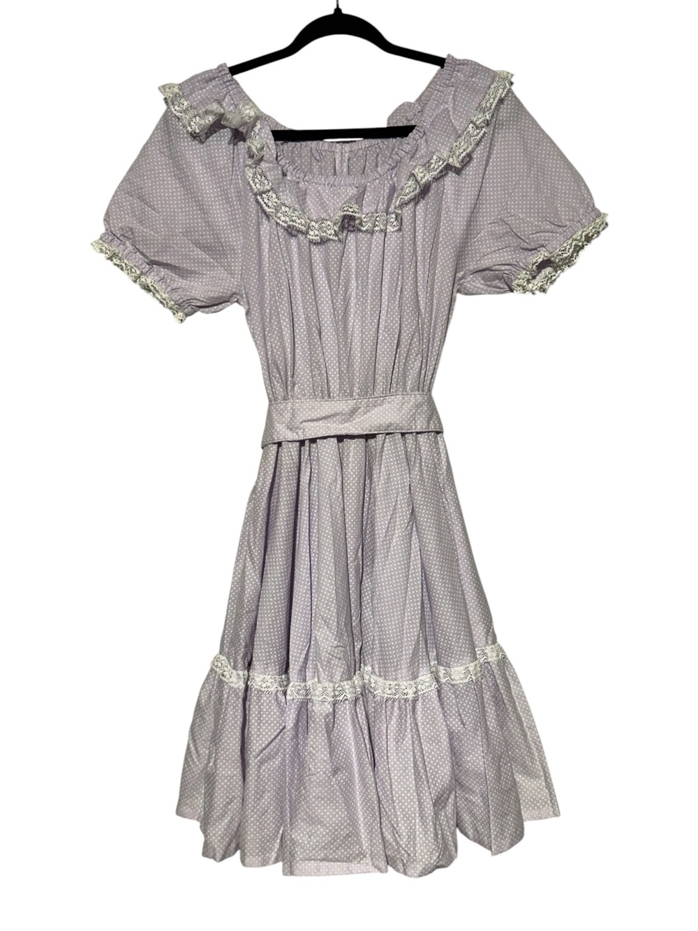 Vintage Handmade Square Dance Dress Size Large Purple Polka Dot‎ Cottage Prairie